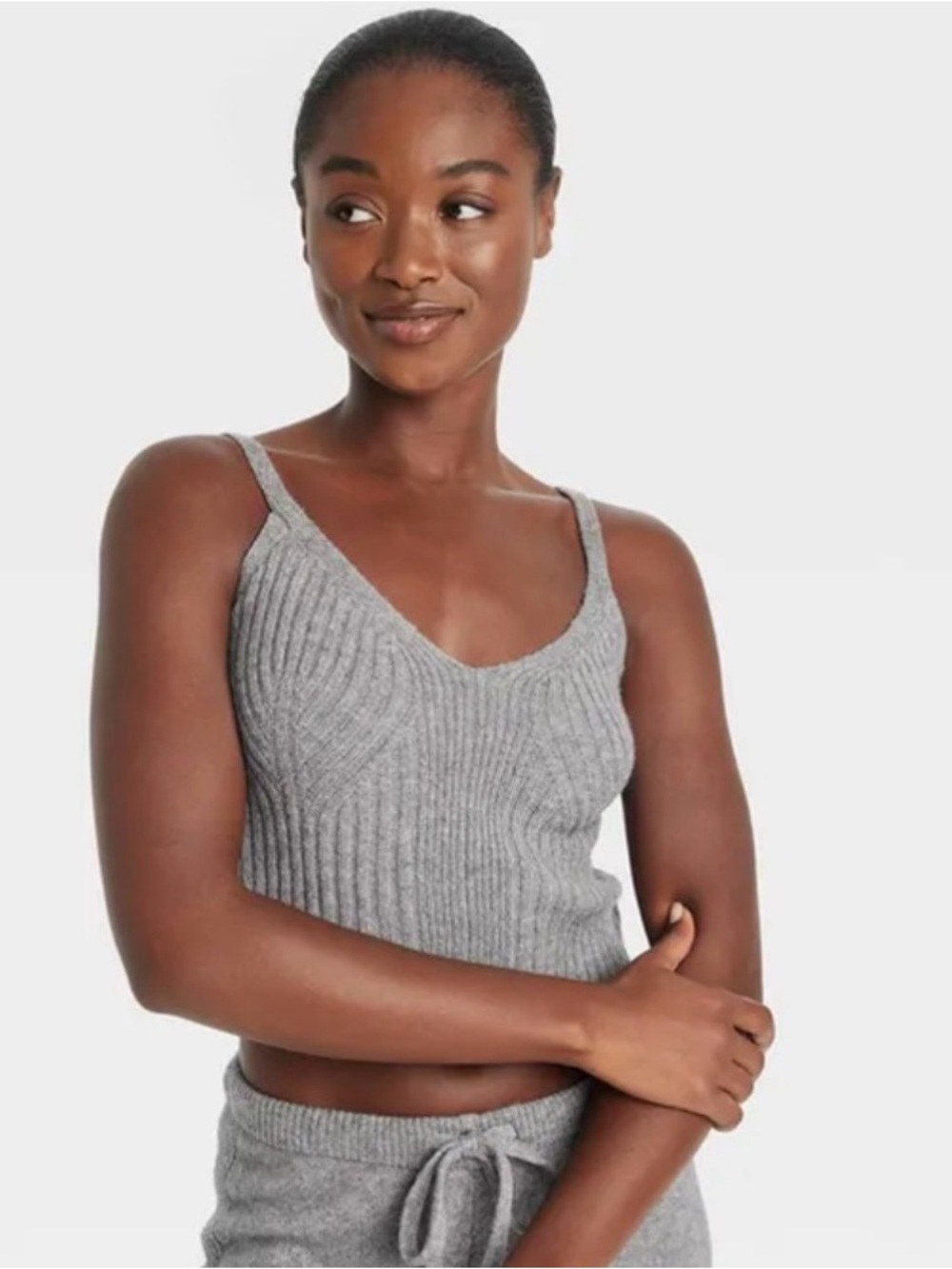 NWT Auden Adaptive Ribbed Sweater Tank Cami Top Heathered Gray Size L